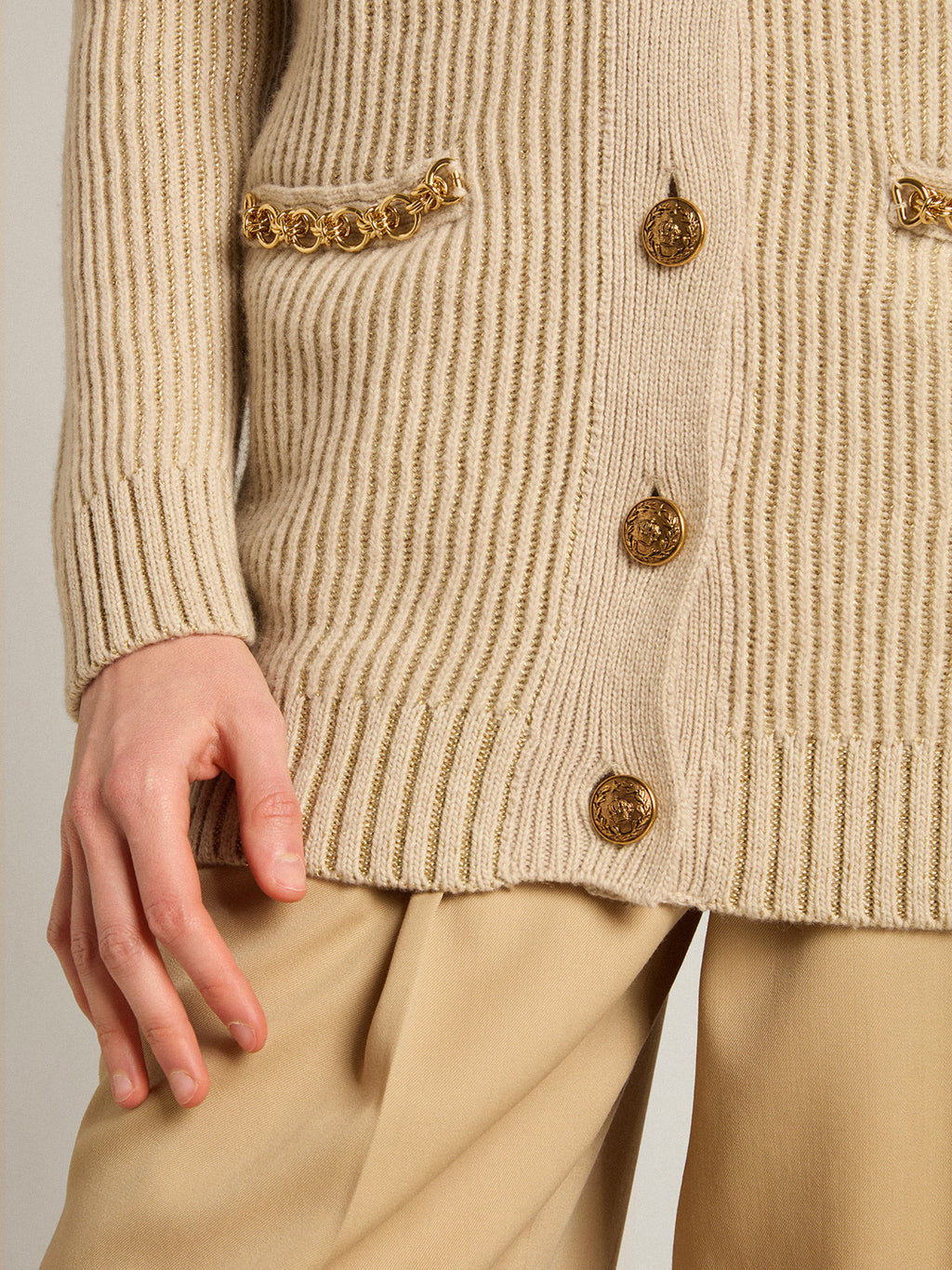 Wool blend cardigan with fisherman's rib knit| Golden Goose