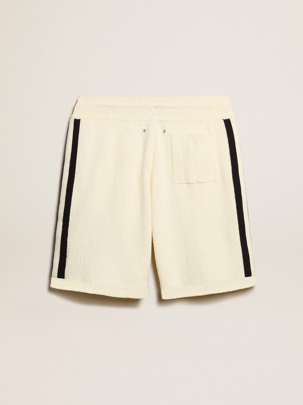 Men's vintage white shorts with blue rib knit on the sides| Golden Goose