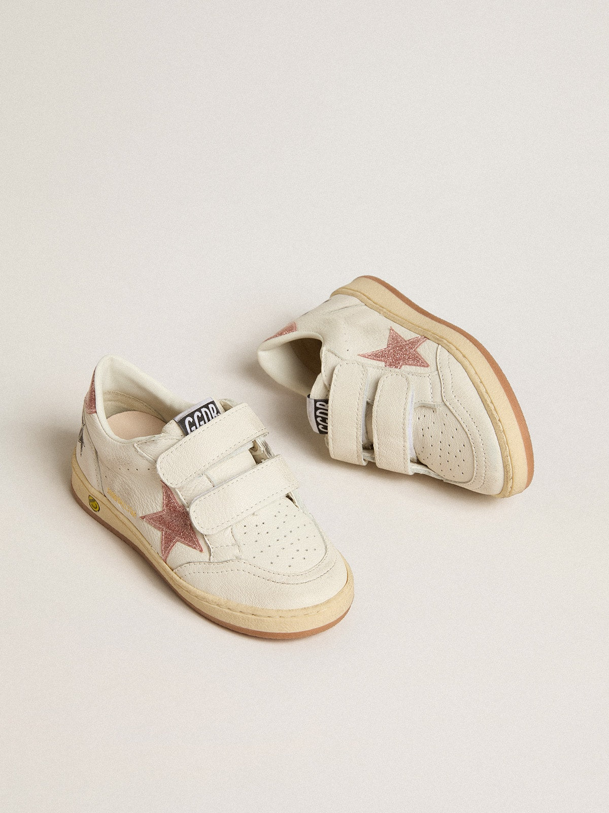 Ball Star Junior in nappa with peach-pink glitter star and heel tab| Golden Goose