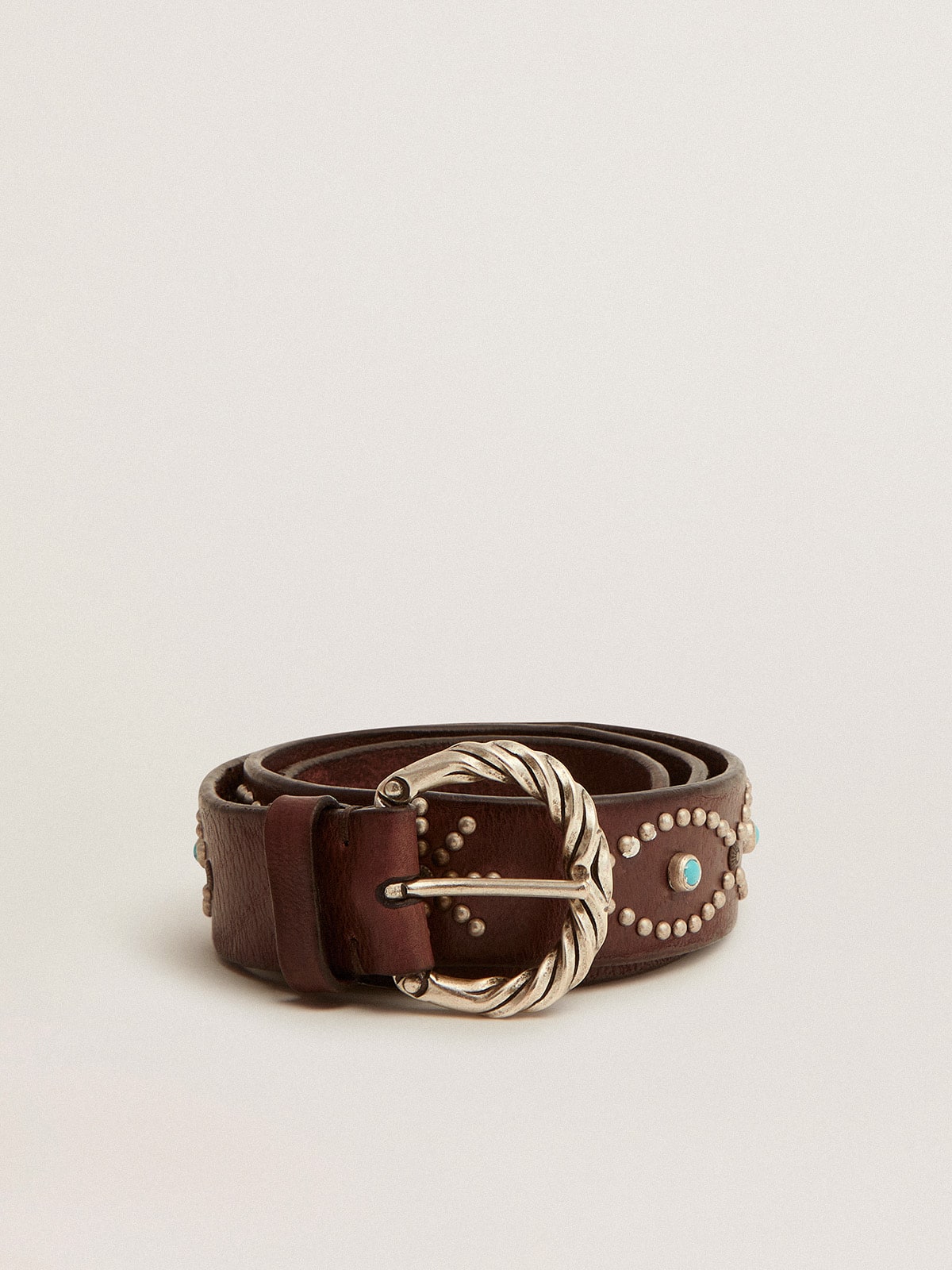 Women's belt in dark brown leather with colored studs| Golden Goose