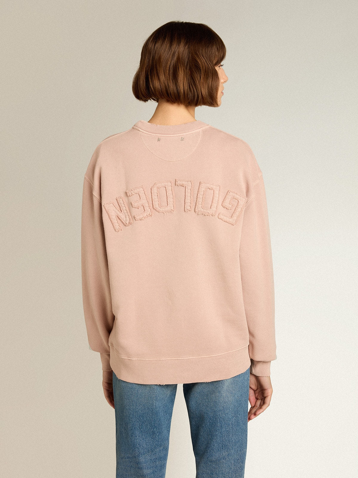 Powder-pink sweatshirt with reverse logo on the back - Jersey Capsule| Golden Goose