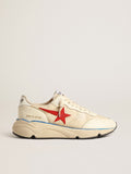 Men's Running Sole LTD in beige nylon with red leather star| Golden Goose