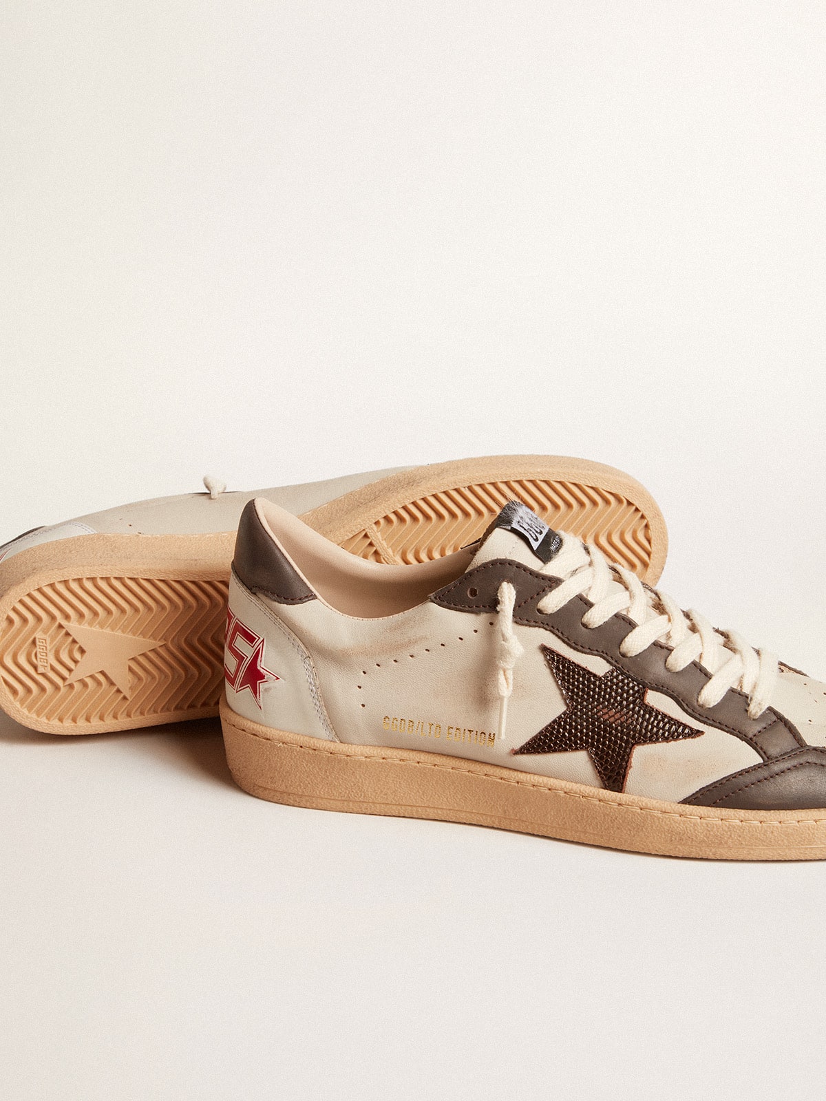 Men's Ball Star LTD in nappa with brown star and gray leather heel tab| Golden Goose