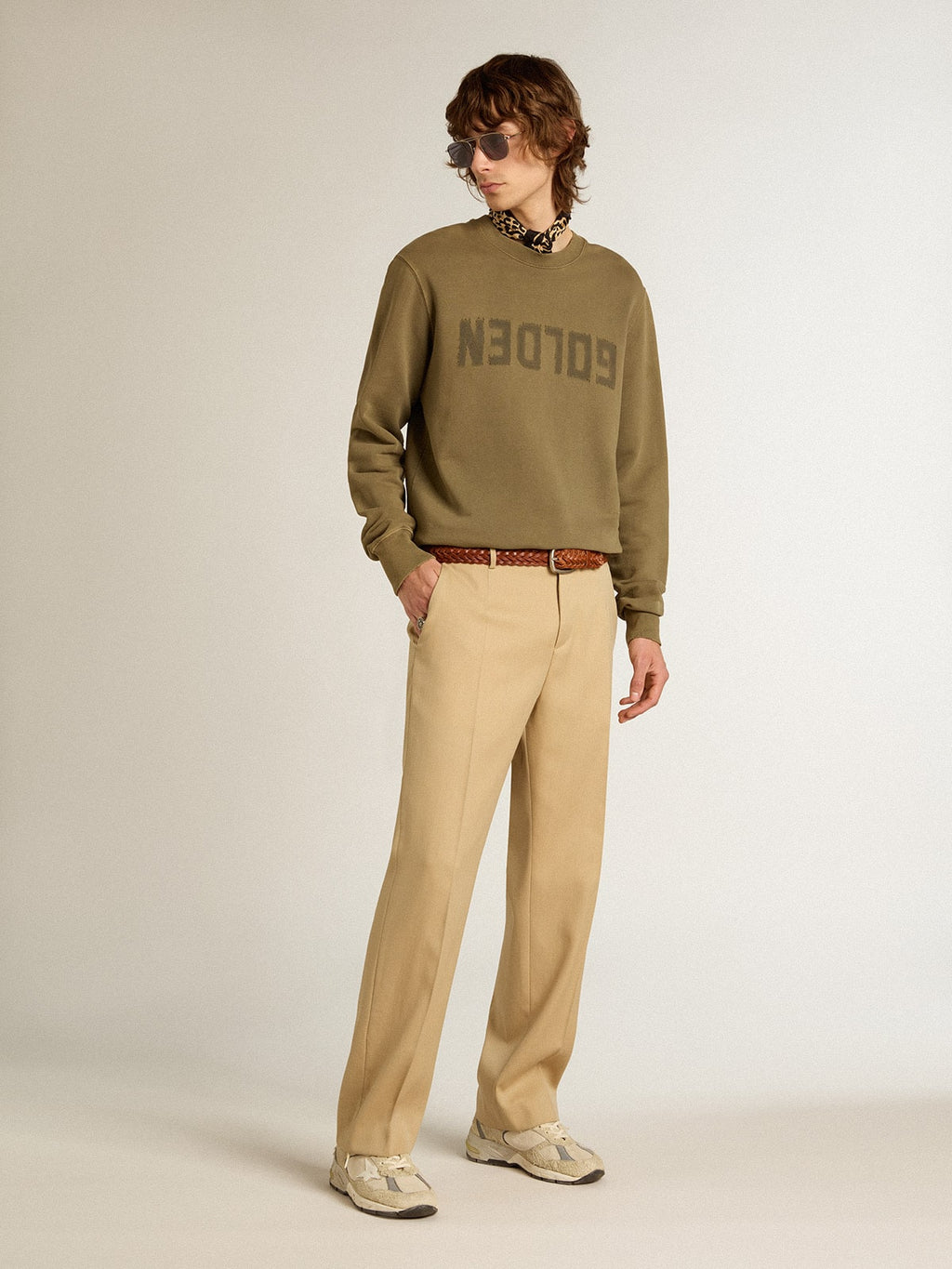 Men's olive green sweatshirt with Golden lettering| Golden Goose