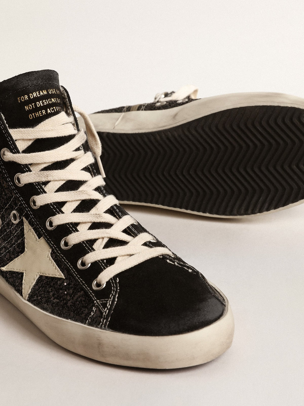 Francy Penstar LTD in glitter with ivory star and black heel tab| Golden Goose