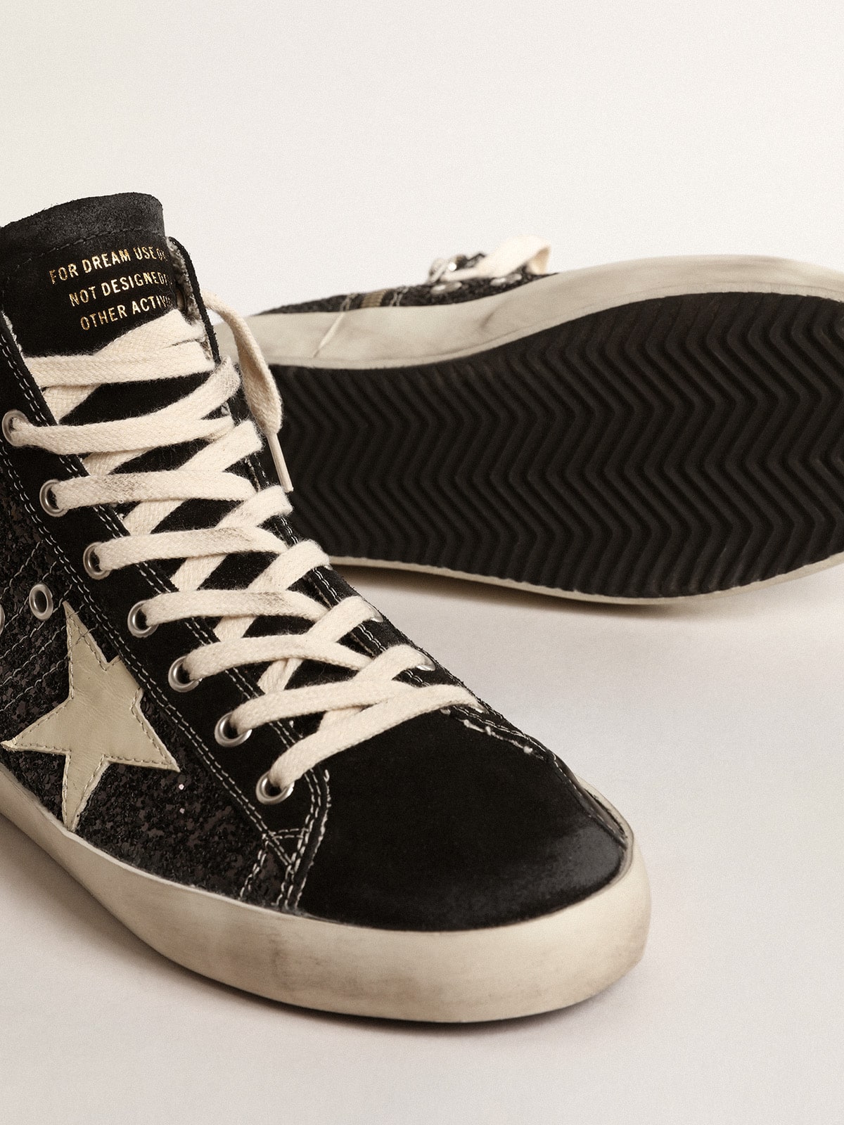 Francy Penstar LTD in glitter with ivory star and black heel tab| Golden Goose