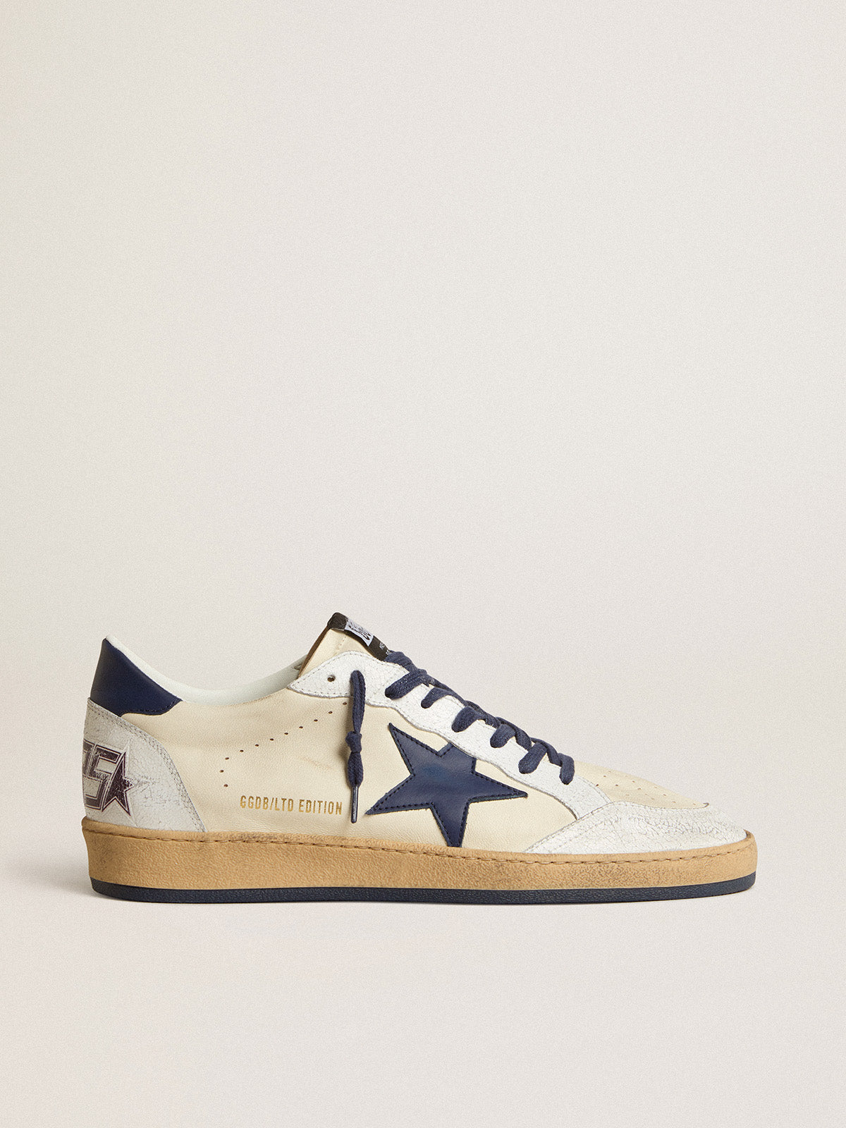 Ball Star LTD in cream nappa with blue leather star and heel tab| Golden Goose