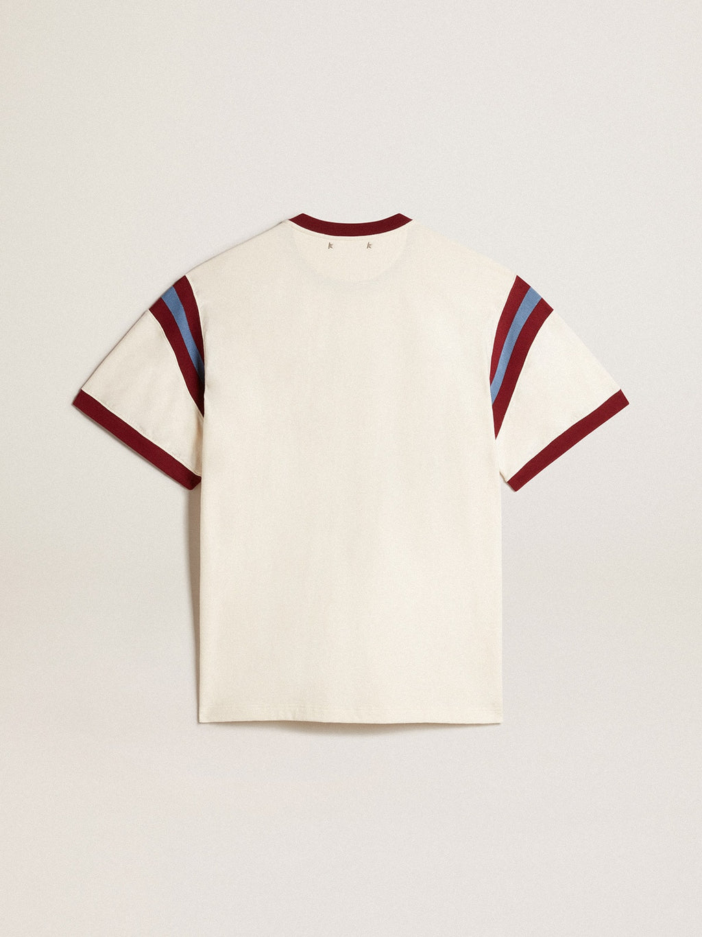 Men's white T-shirt with burgundy lettering on the front| Golden Goose