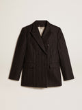 Women's double-breasted blazer in gray melange wool| Golden Goose