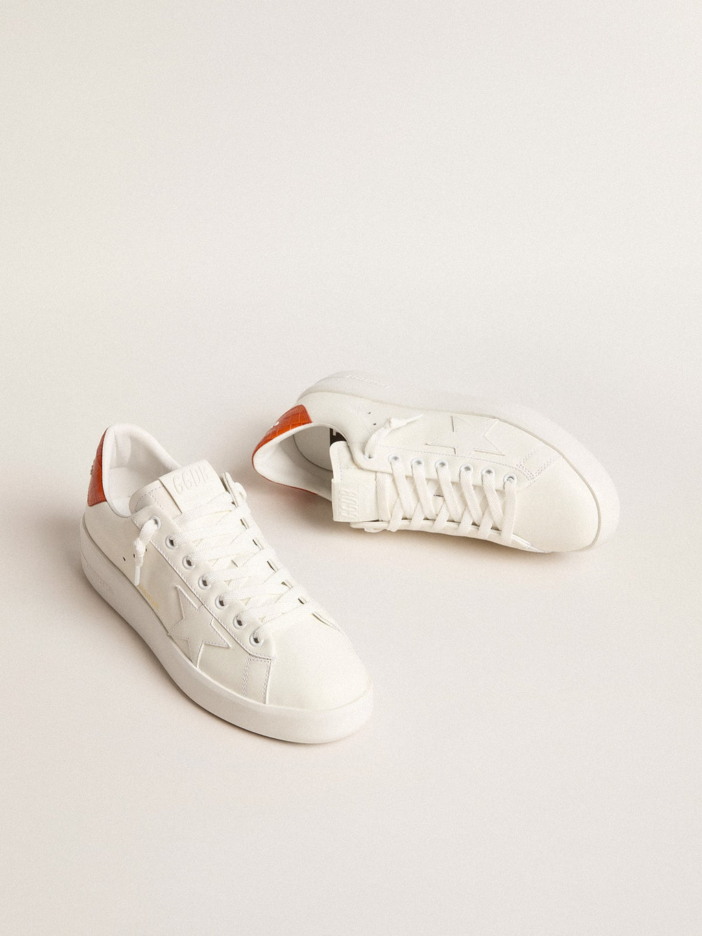 Women's Purestar with white leather star and orange heel tab| Golden Goose