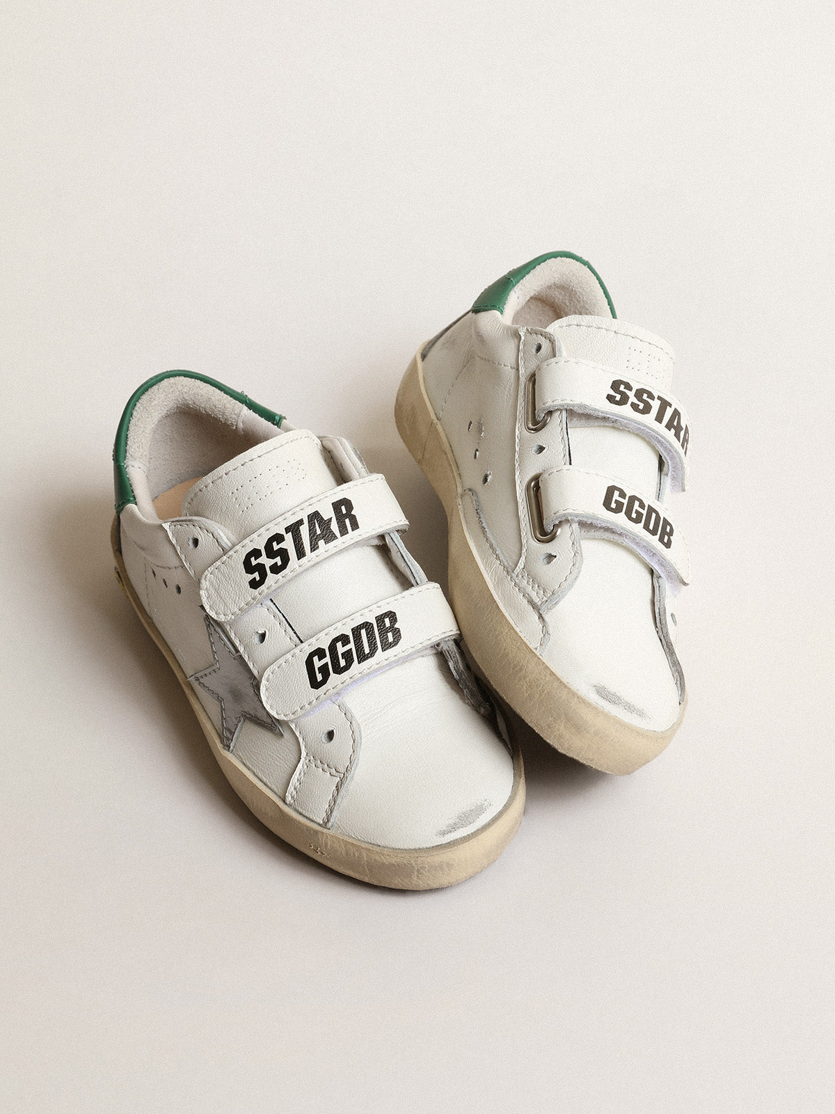 Old School Teen with metallic leather star and green heel tab| Golden Goose
