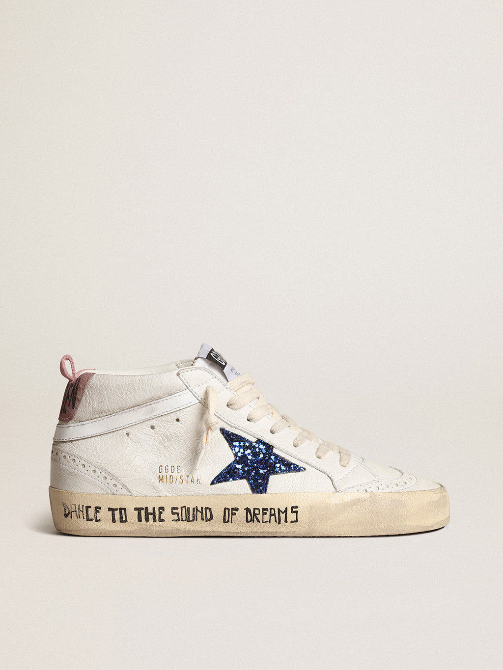 Mid Star with blue glitter star and pink suede heel tab| Golden Goose