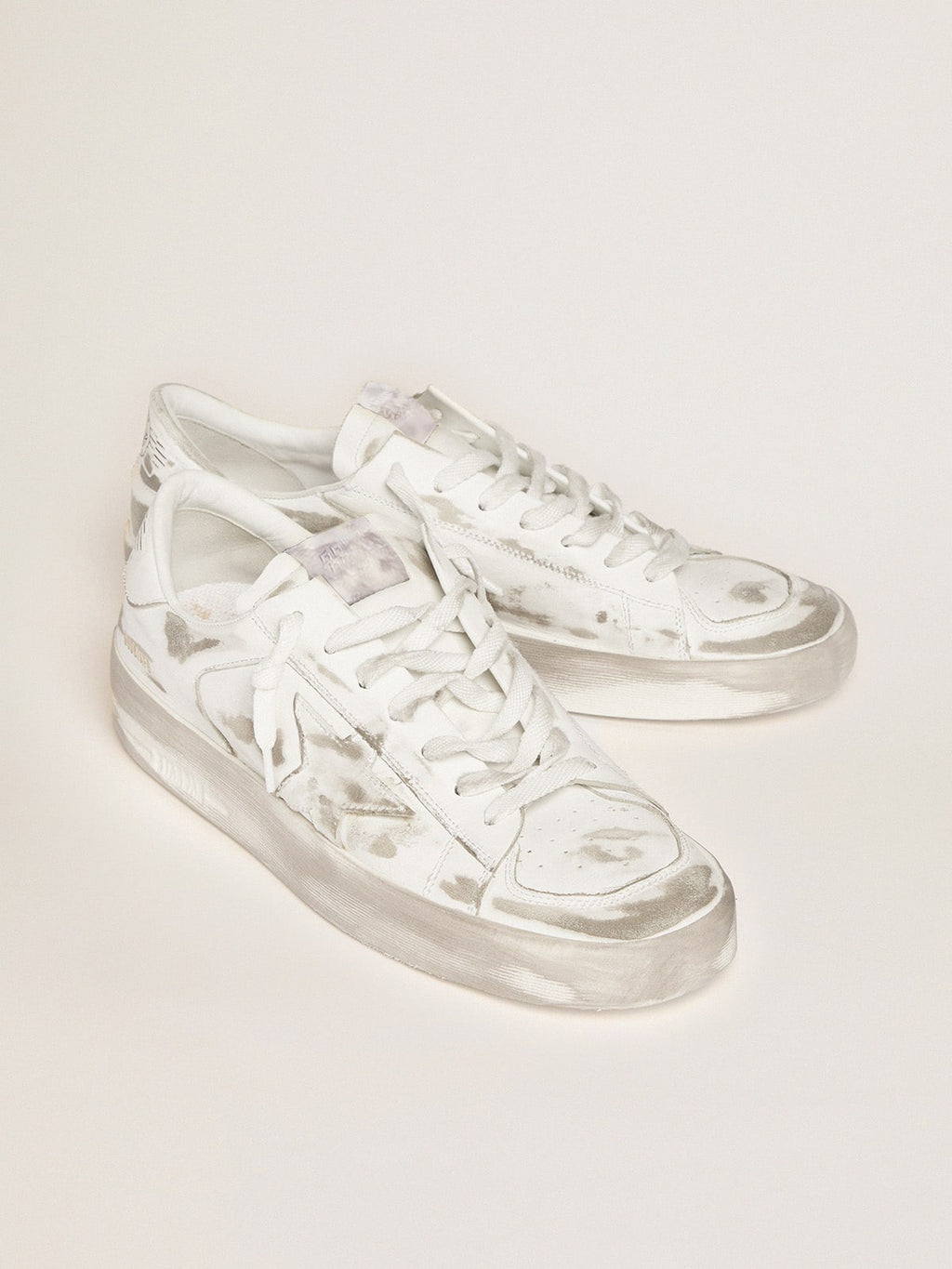 Men's Stardan in white leather with distressed effect| Golden Goose