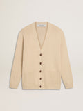 Men's beige cardigan with 'Golden' lettering on the back| Golden Goose