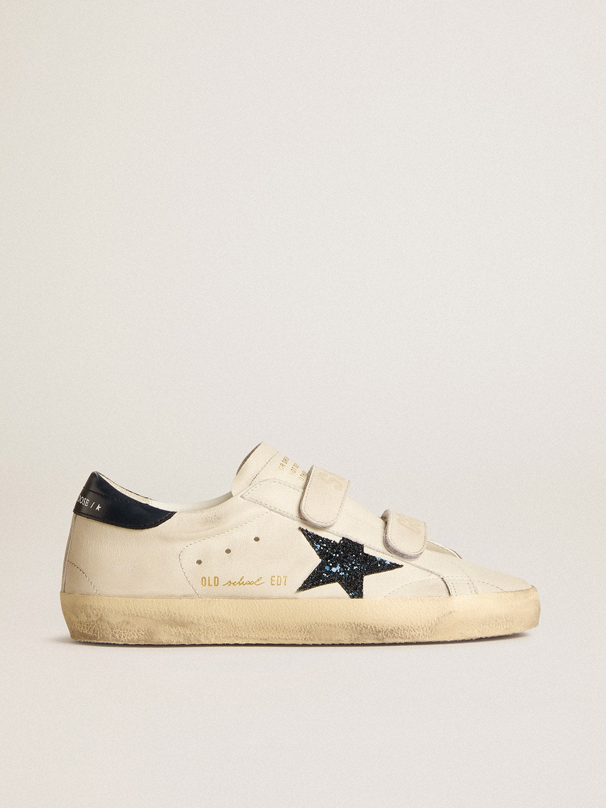 Women's Old School in leather with blue glitter star and blue leather heel tab| Golden Goose