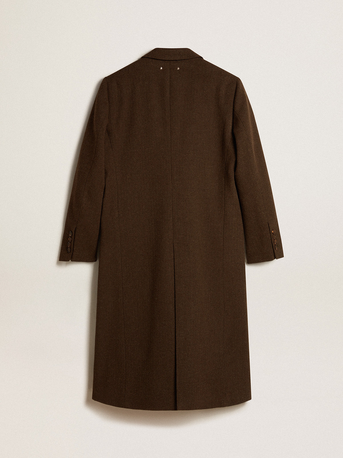 Women's one-and-a-half-breasted coat in bark-colored wool| Golden Goose