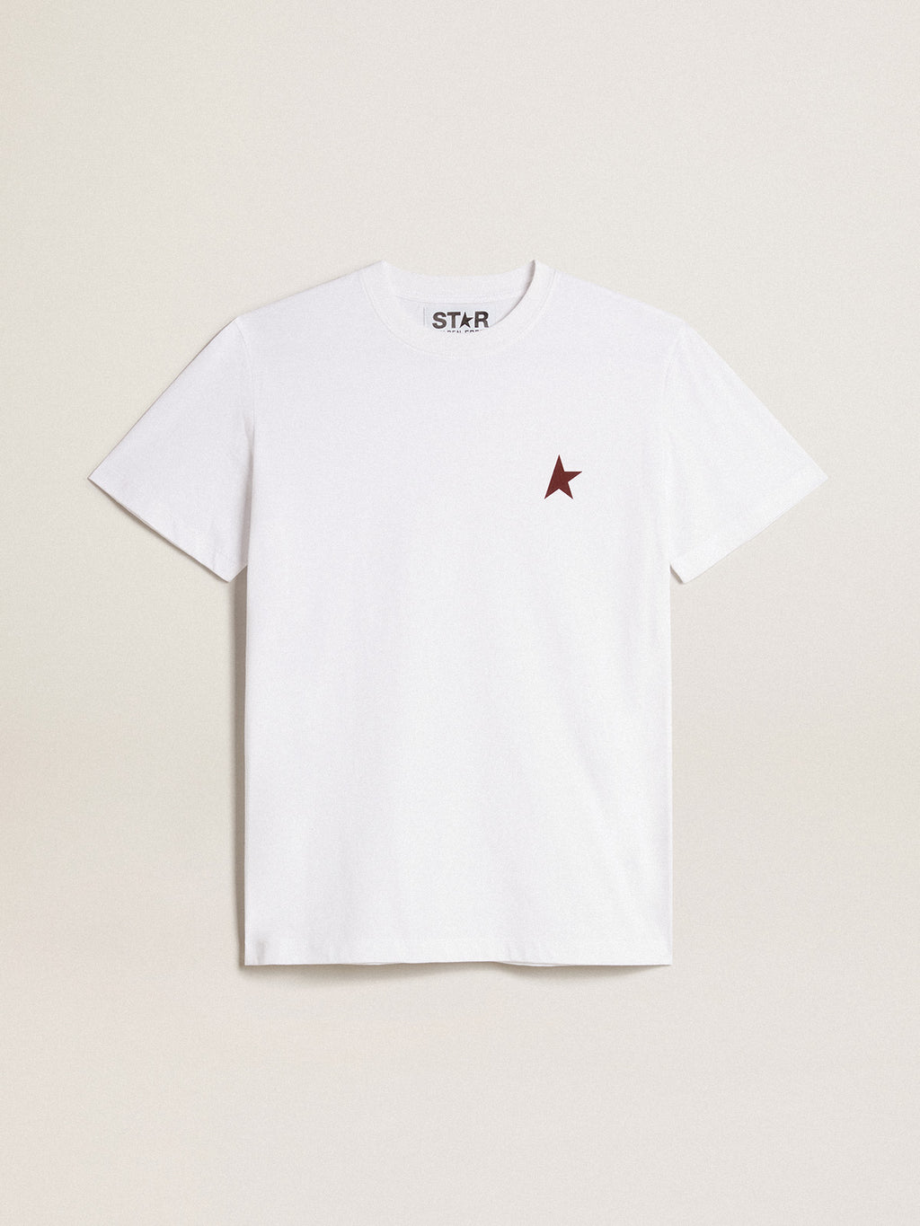 Women's white T-shirt with burgundy star on the front| Golden Goose