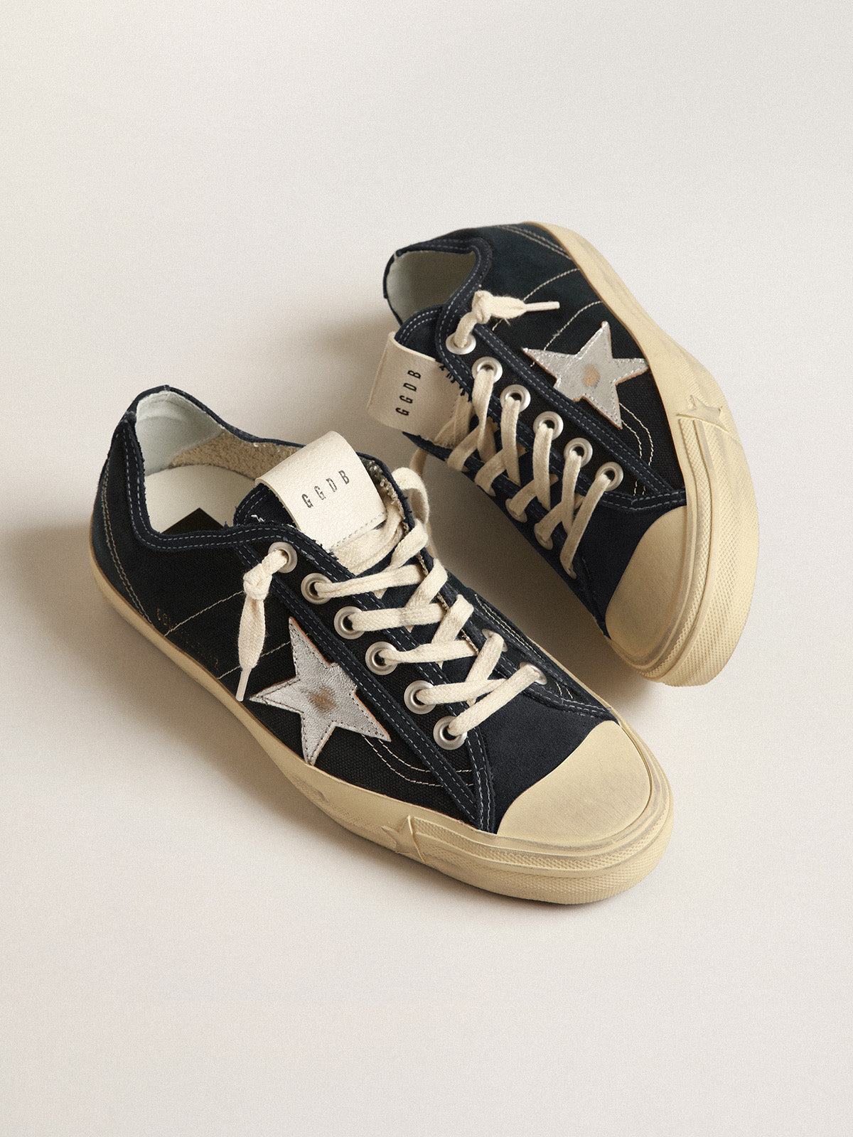 V-Star in navy-blue canvas with a silver laminated leather star| Golden Goose