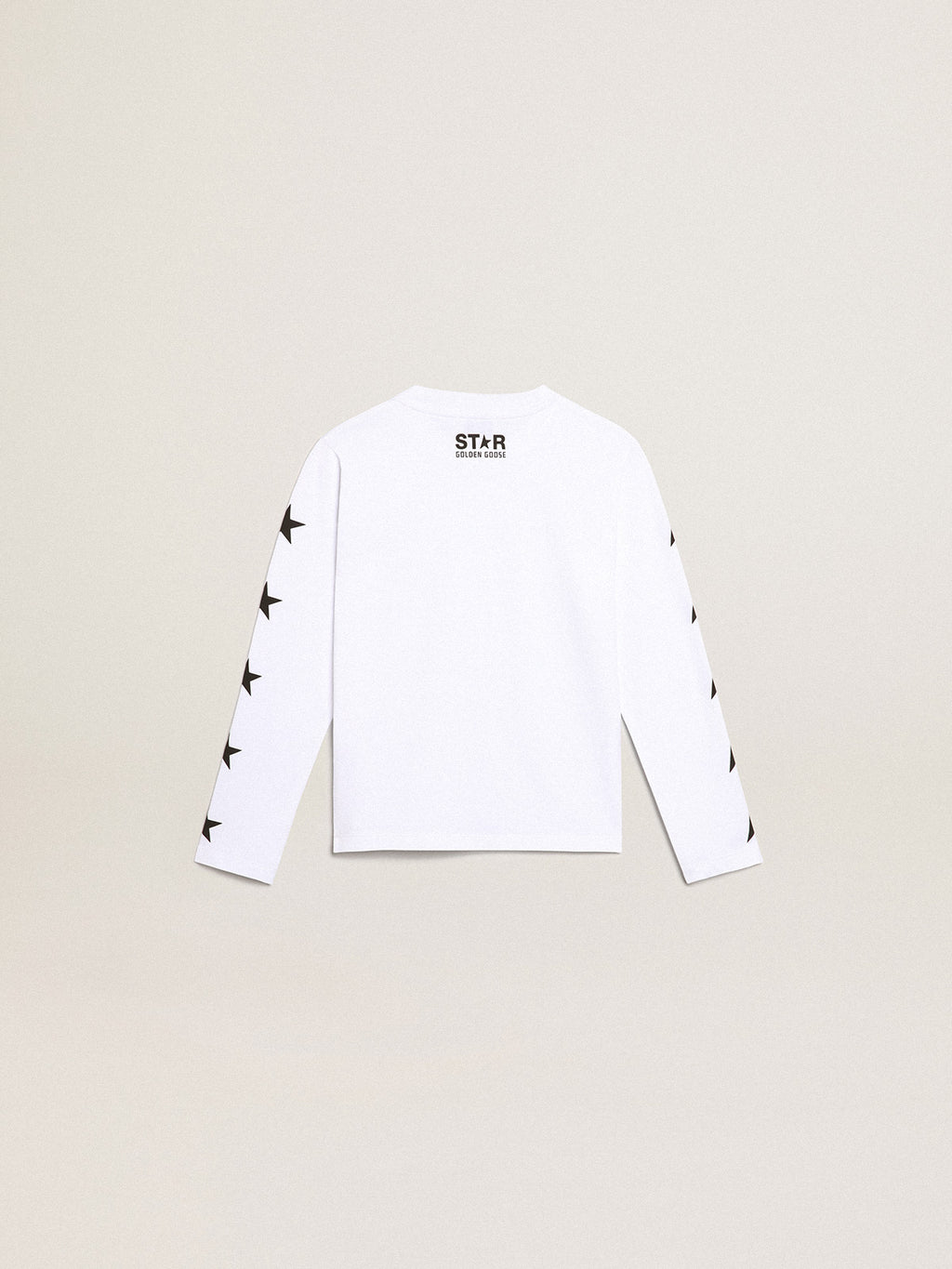 White long-sleeved T-shirt with contrasting black stars| Golden Goose