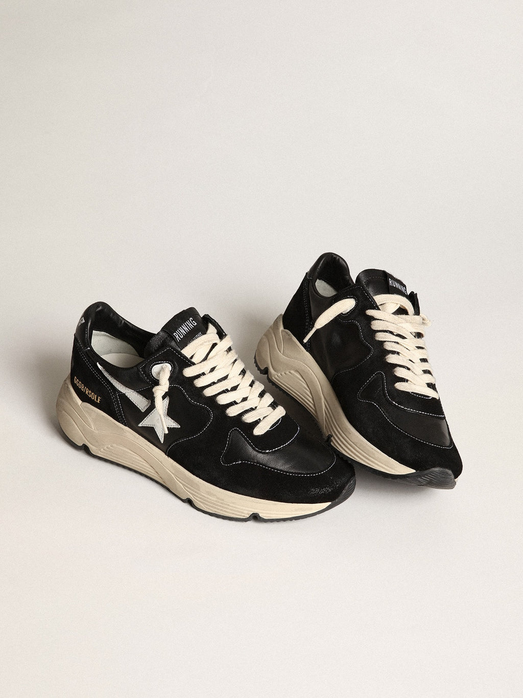 Men's Running Sole in black nappa leather and suede with a white star| Golden Goose