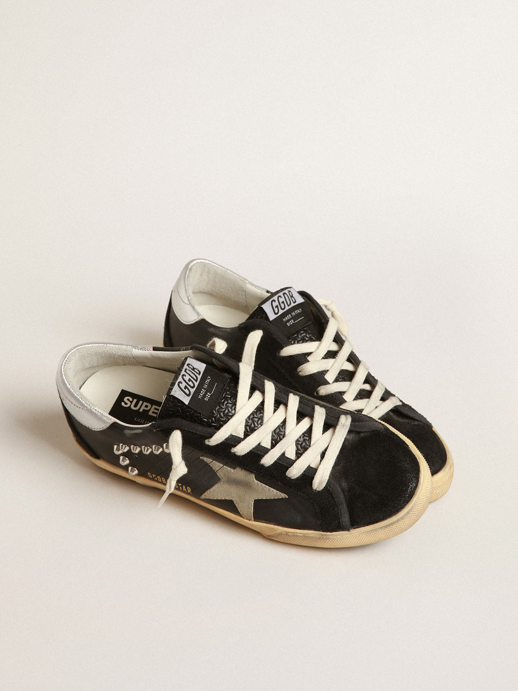 Men's Super-Star in black leather and suede with silver studs| Golden Goose