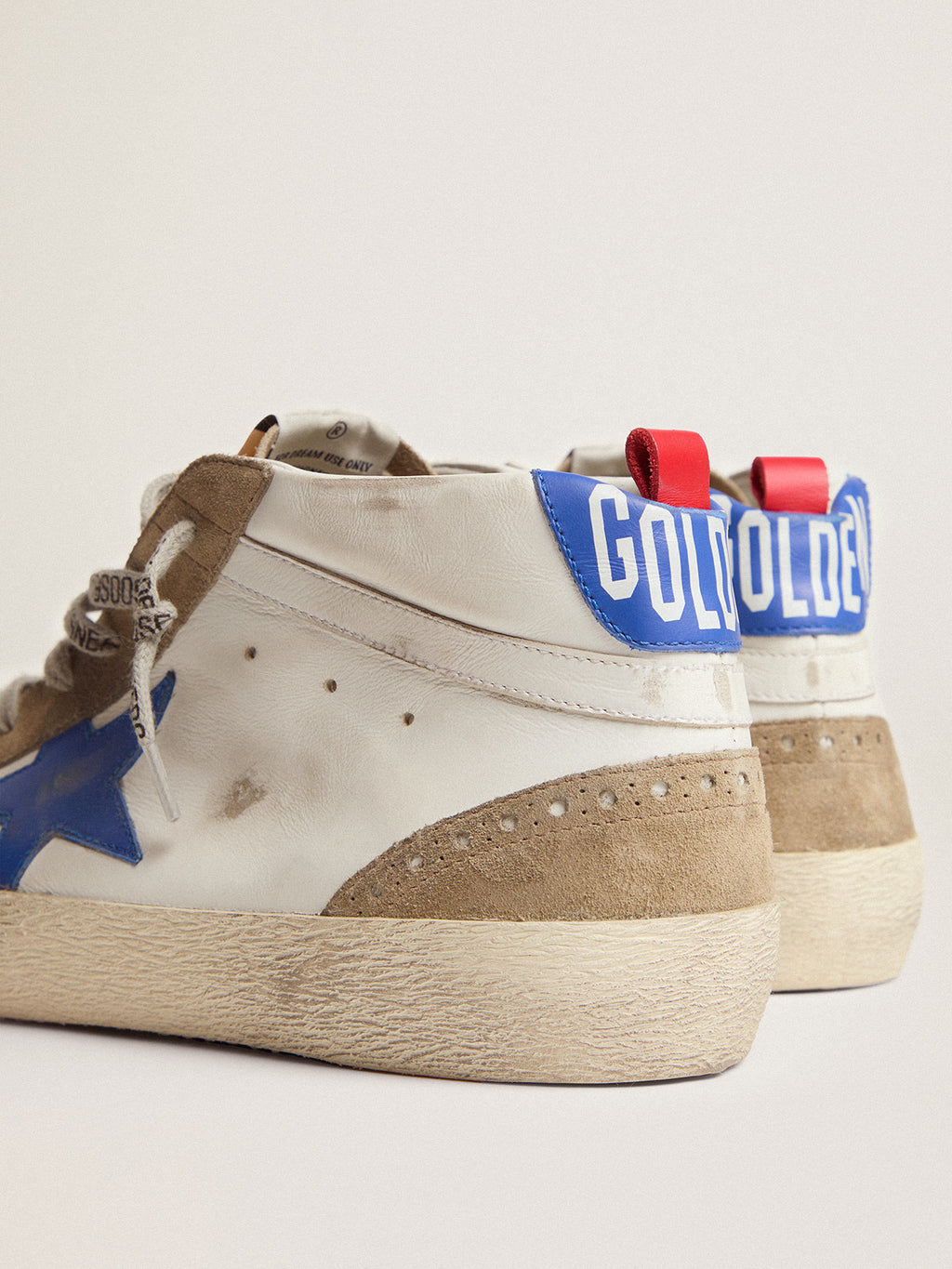 Men's Mid Star in white leather with blue star and dove gray inserts| Golden Goose