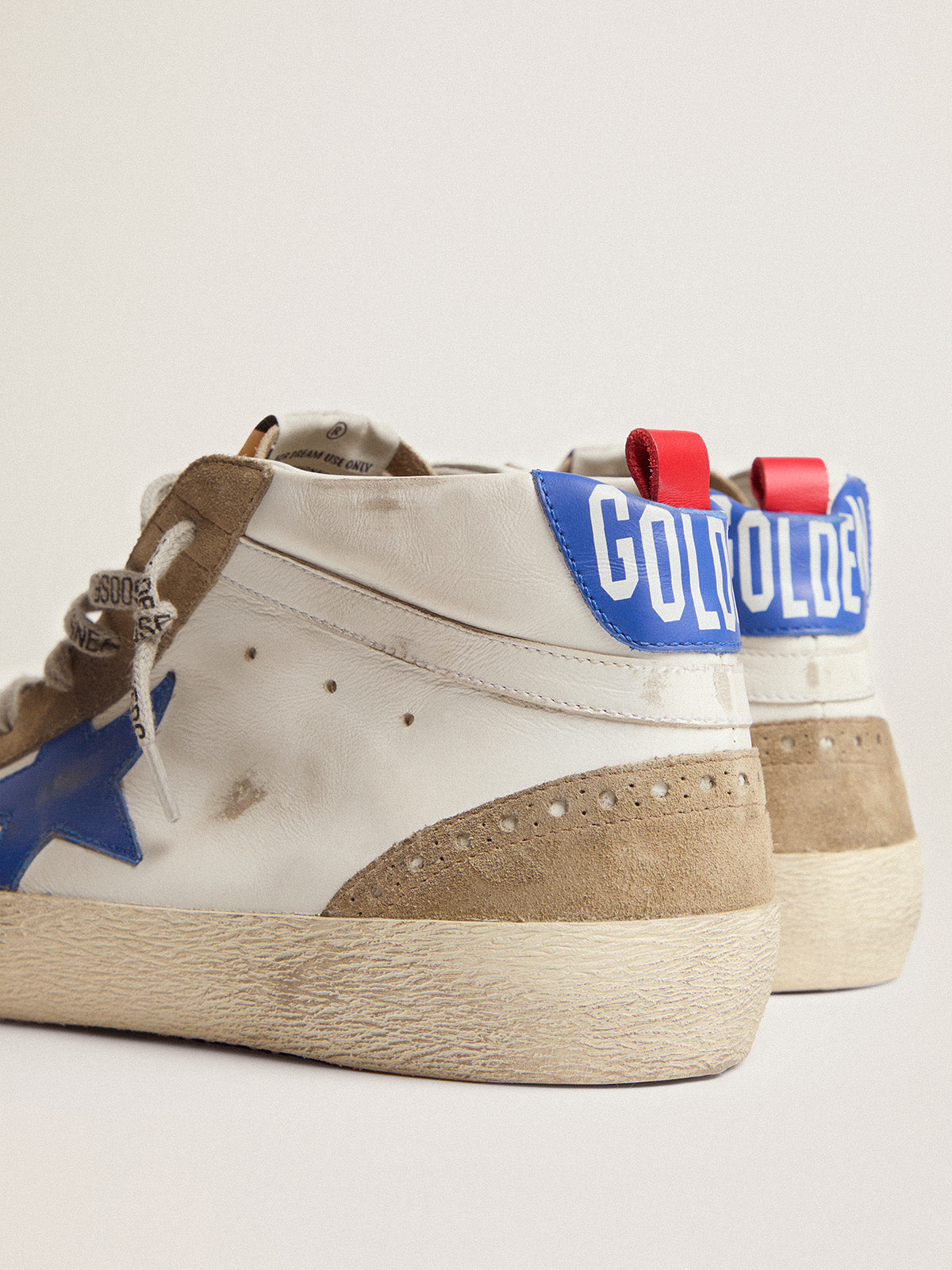 Men's Mid Star in white leather with blue star and dove gray inserts| Golden Goose