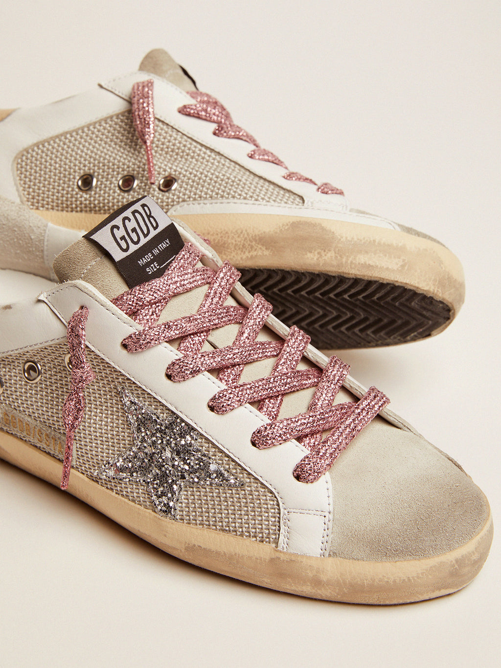 Super-Star sneakers in white leather and silver mesh| Golden Goose