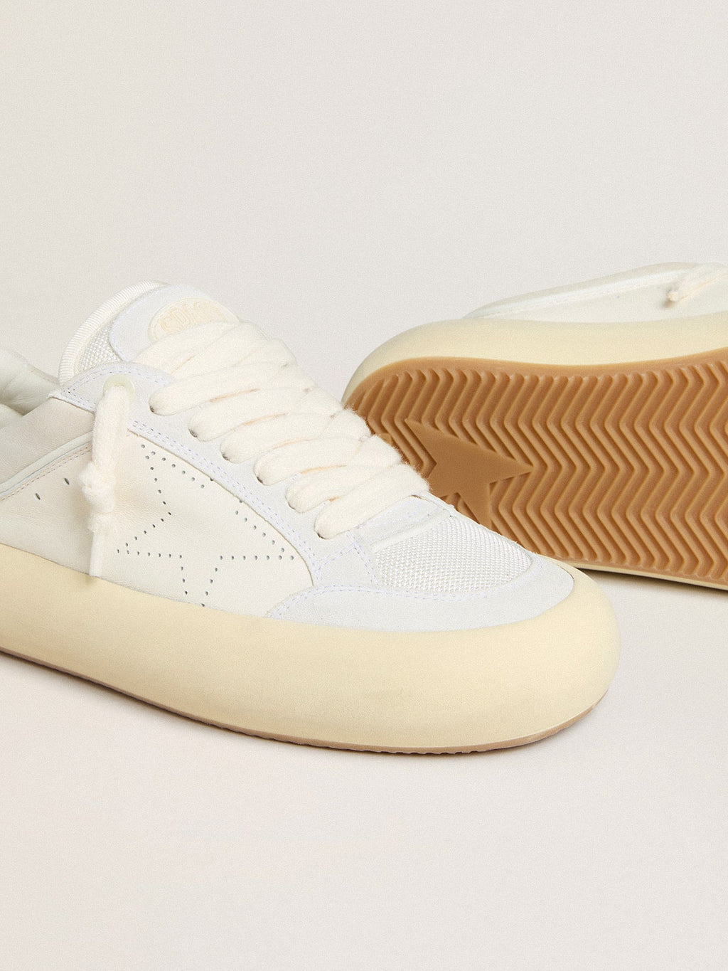 Men's Space-Star Cube in white leather with perforated star| Golden Goose