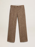 Women's pants in beige and brown wool and silk blend fabric| Golden Goose