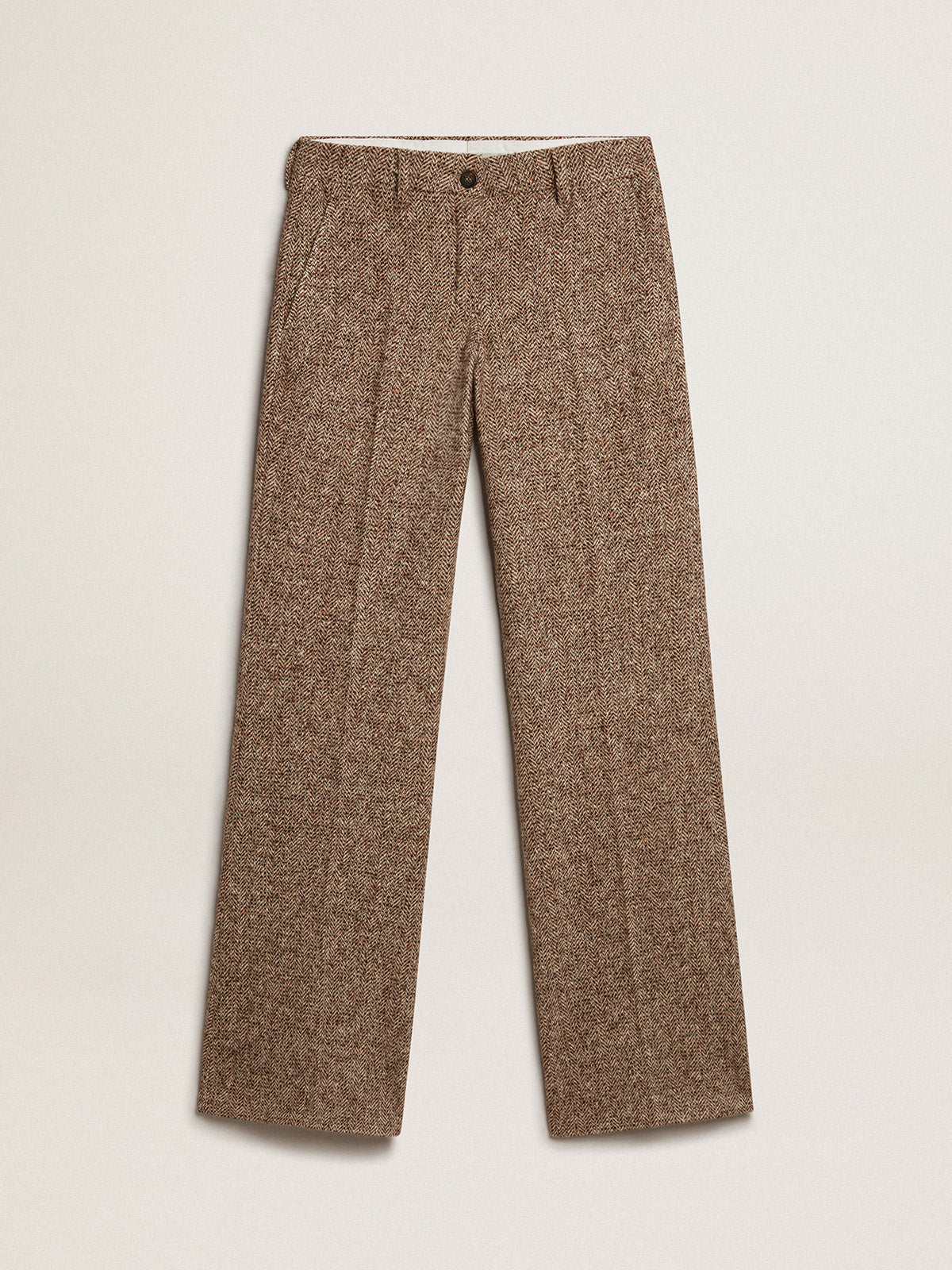 Women's pants in beige and brown wool and silk blend fabric| Golden Goose