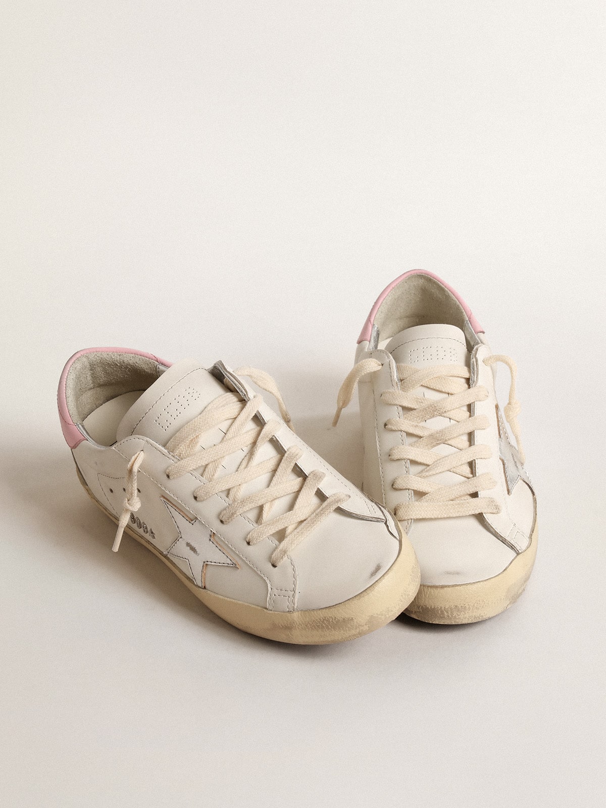 Women's Super-Star with silver leather star and pink heel tab| Golden Goose