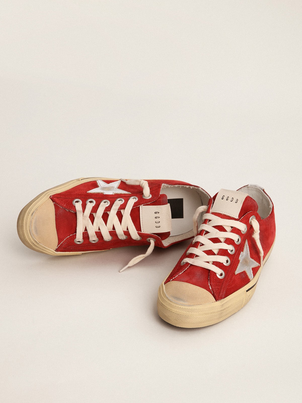 Men's V-Star LTD in dark red suede with silver star and heel tab| Golden Goose
