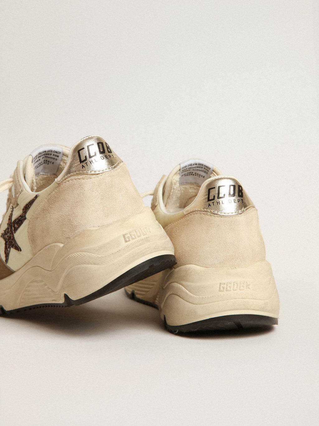 Running Sole LTD in cream nylon and suede with a glitter star| Golden Goose
