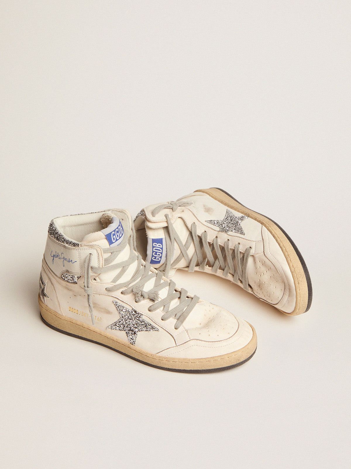 Women's Sky-Star with signature on the ankle and silver inserts| Golden Goose