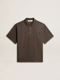 Men's cotton polo shirt in anthracite gray with embroidery| Golden Goose