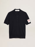 Women's polo shirt in navy-blue merino wool| Golden Goose