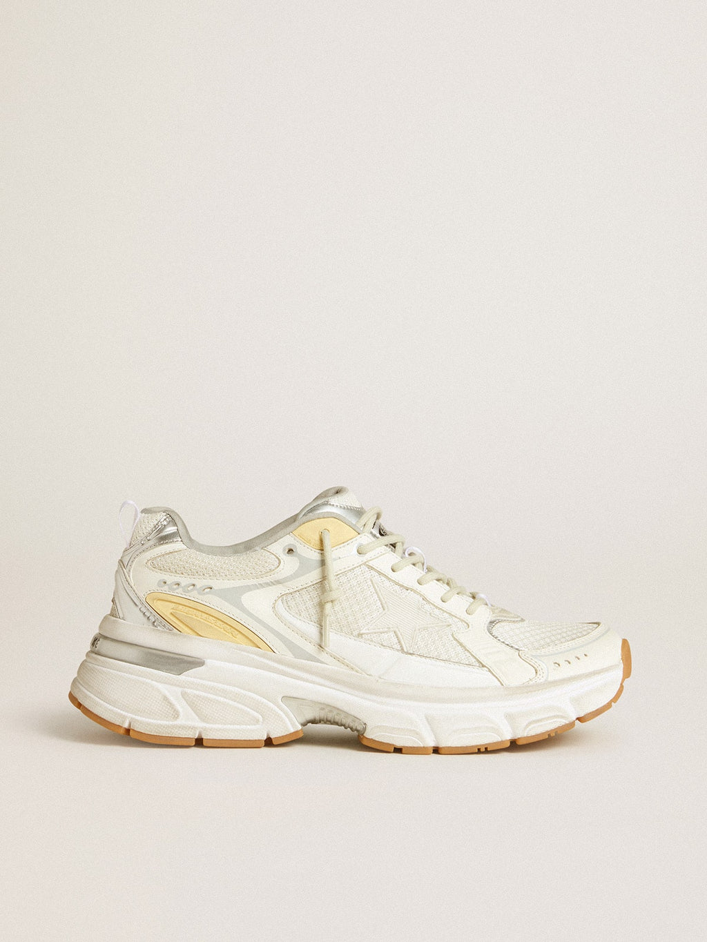 Women's Lightstar in white leather and mesh with worn-white star| Golden Goose