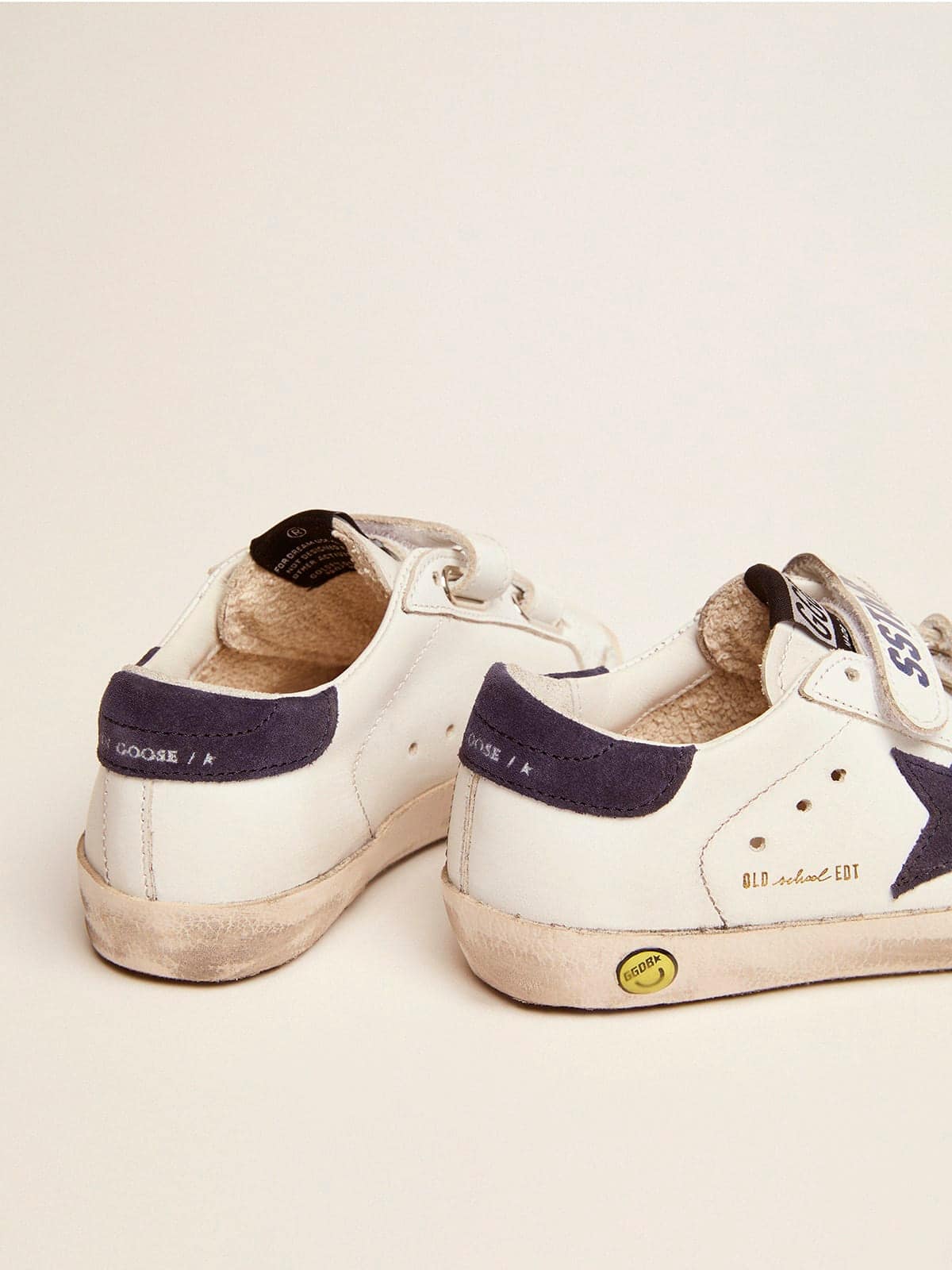 Old School Young in white leather with blue suede star and heel tab| Golden Goose