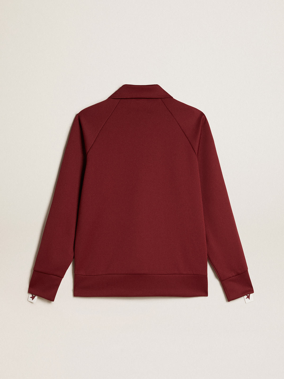 Women's burgundy zipped sweatshirt with white strip and contrasting stars| Golden Goose