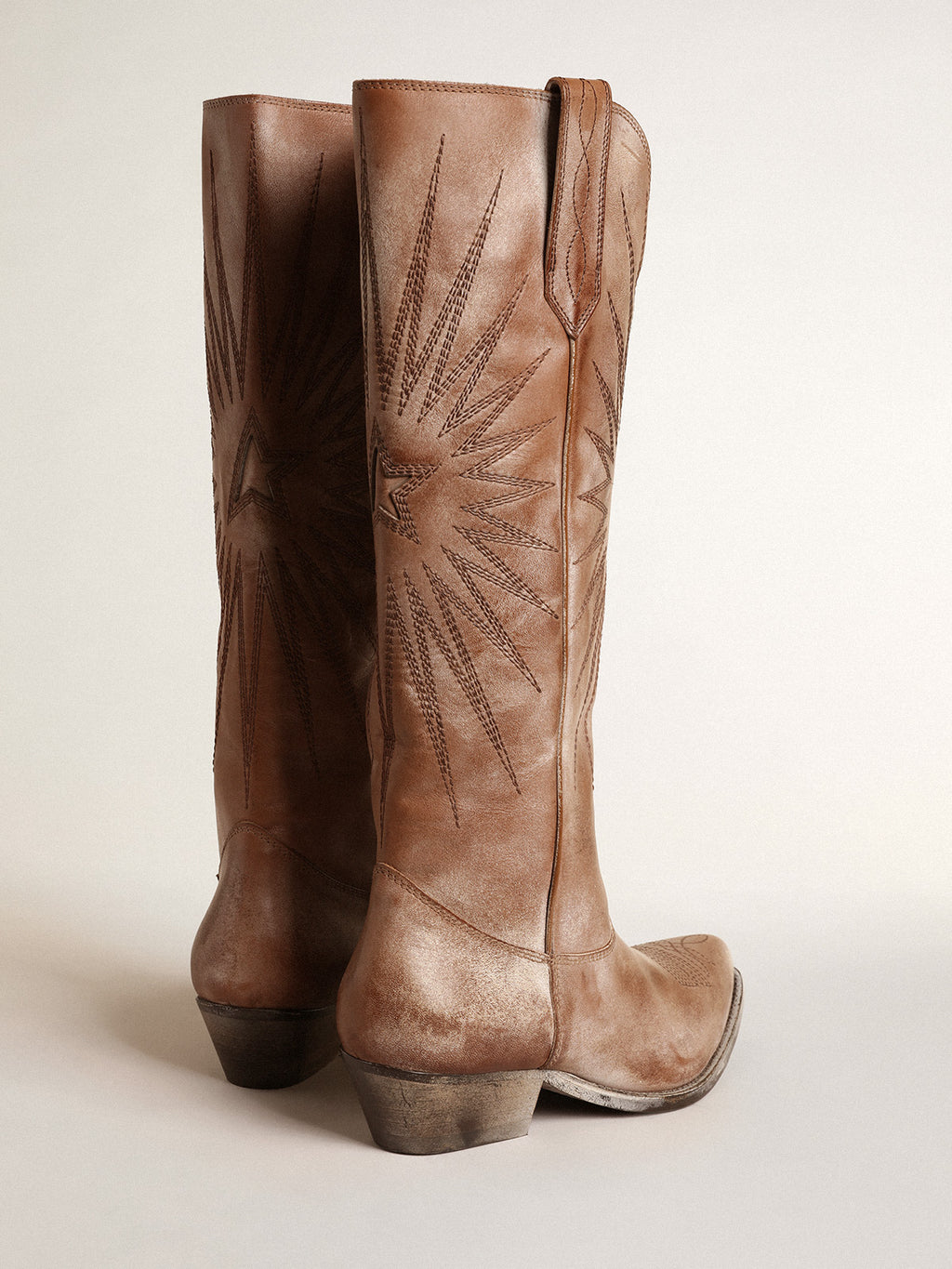 Wish Star boots in brown leather with tone-on-tone inlay star| Golden Goose