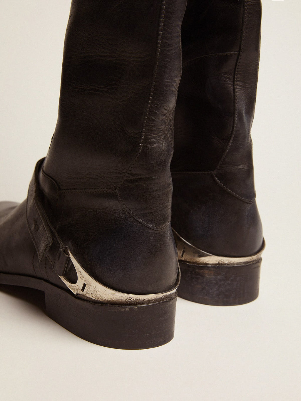 Women's black leather boots with clamp on the heel| Golden Goose