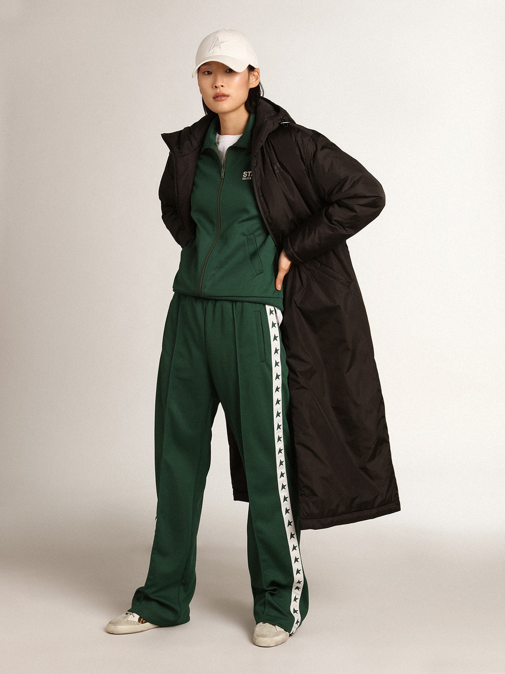 Women's bright green joggers with band and stars| Golden Goose