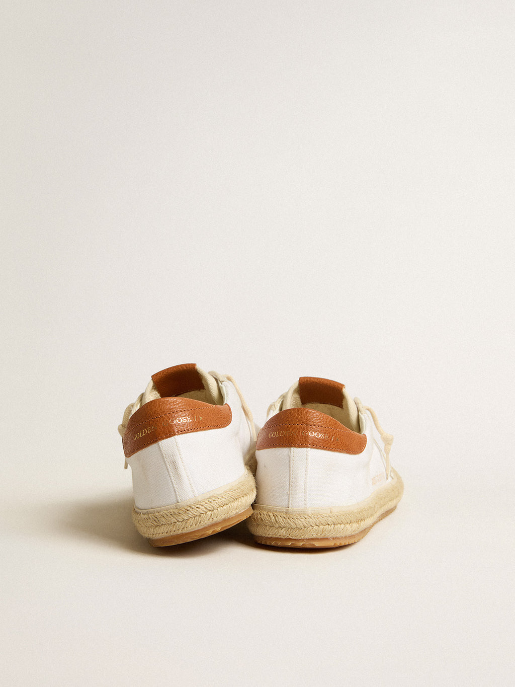 Men's Super-Star LTD in canvas with white leather star and raffia toe| Golden Goose
