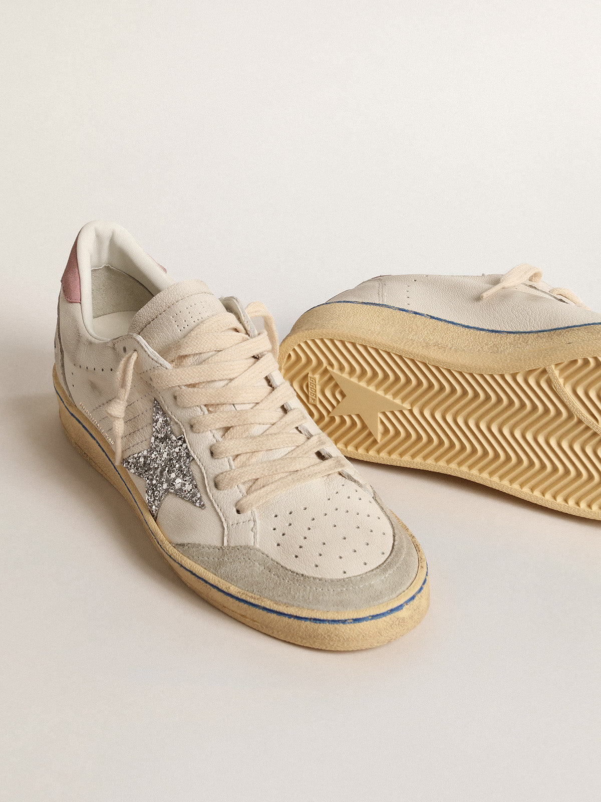 Ball Star LTD with glitter star and pink suede heel tab| Golden Goose