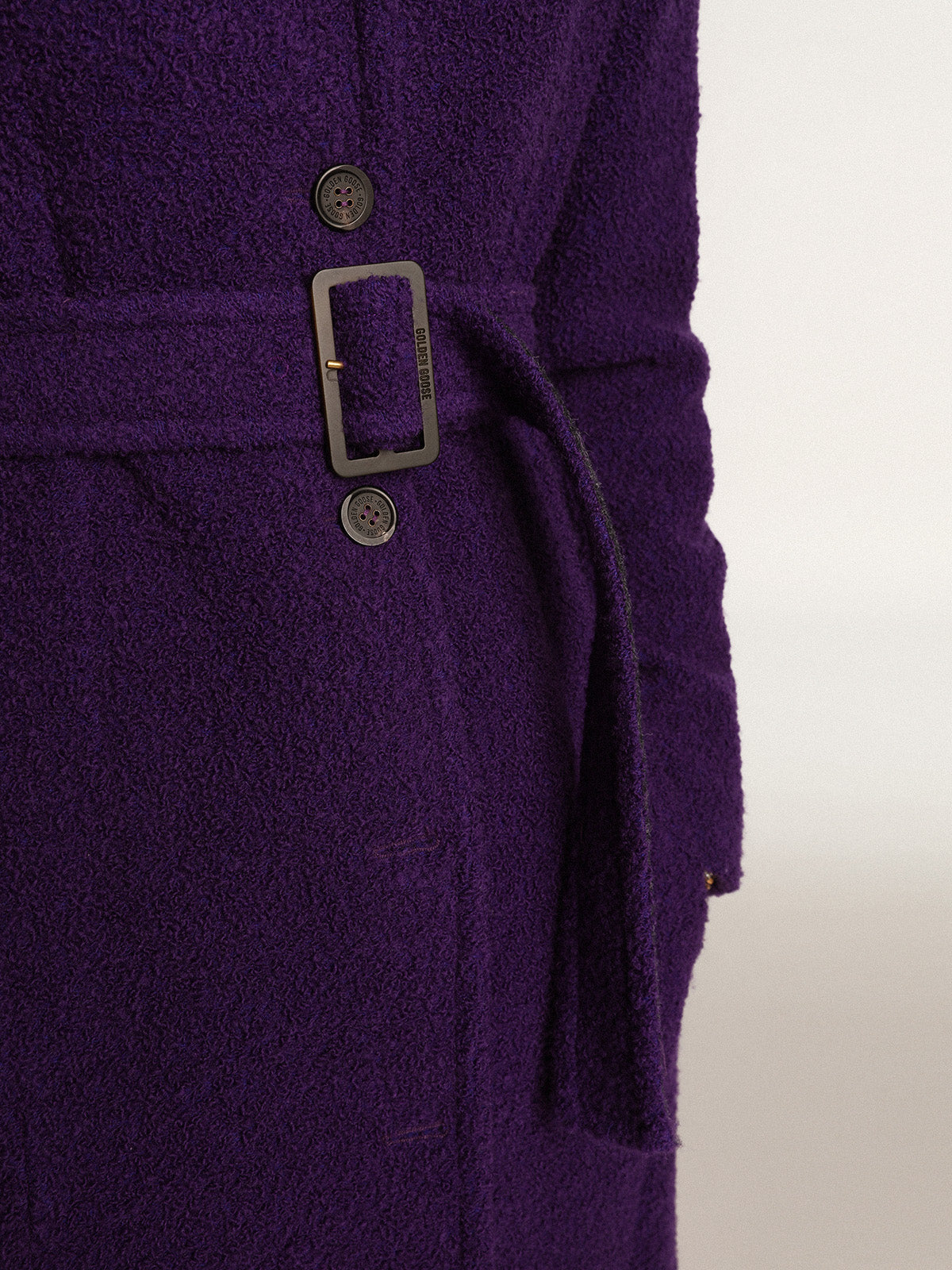 Women's coat in indigo purple wool with printed lining| Golden Goose
