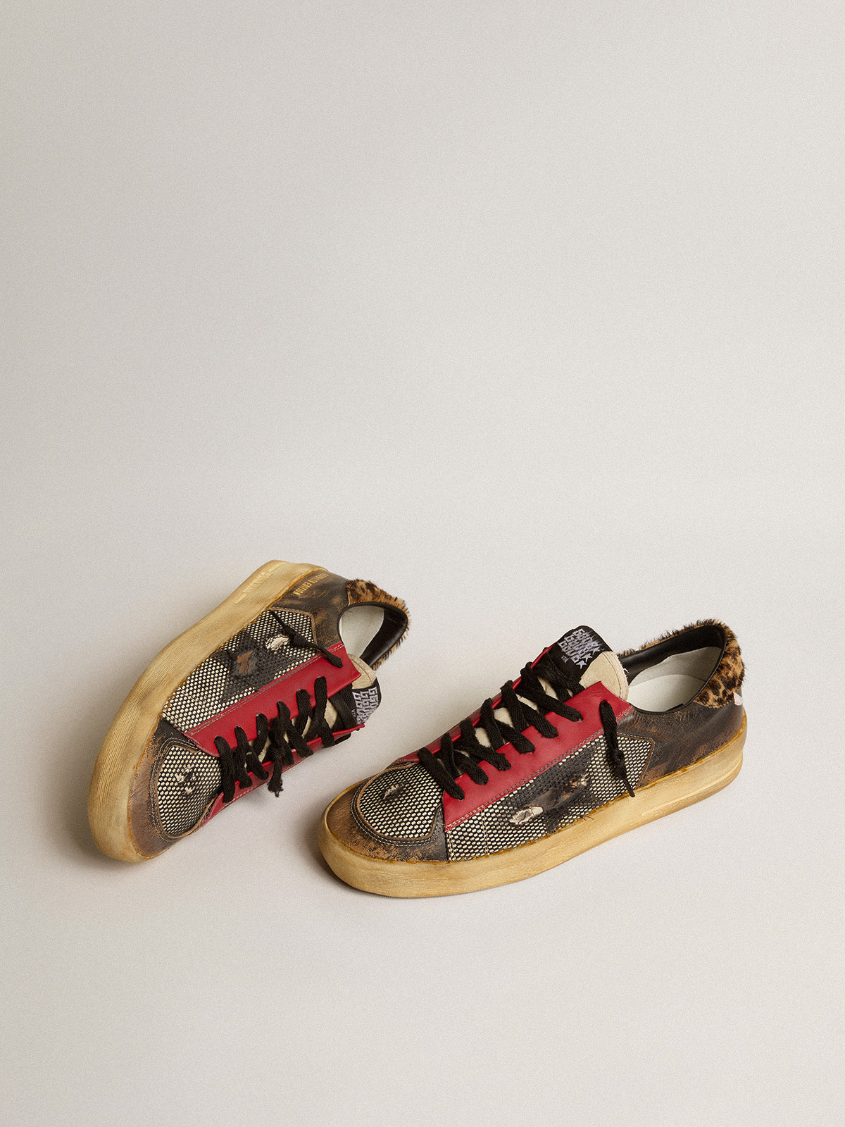 Women's Stardan LAB in mesh with black leather inserts and leopard heel tab| Golden Goose