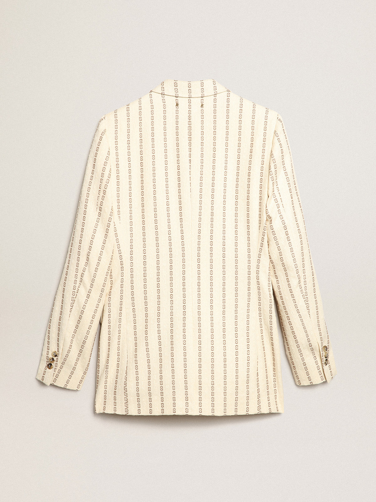 Single-breasted cream cotton blazer with jacquard motif| Golden Goose