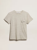 Women's gray melange cotton T-shirt with embroidered lettering| Golden Goose