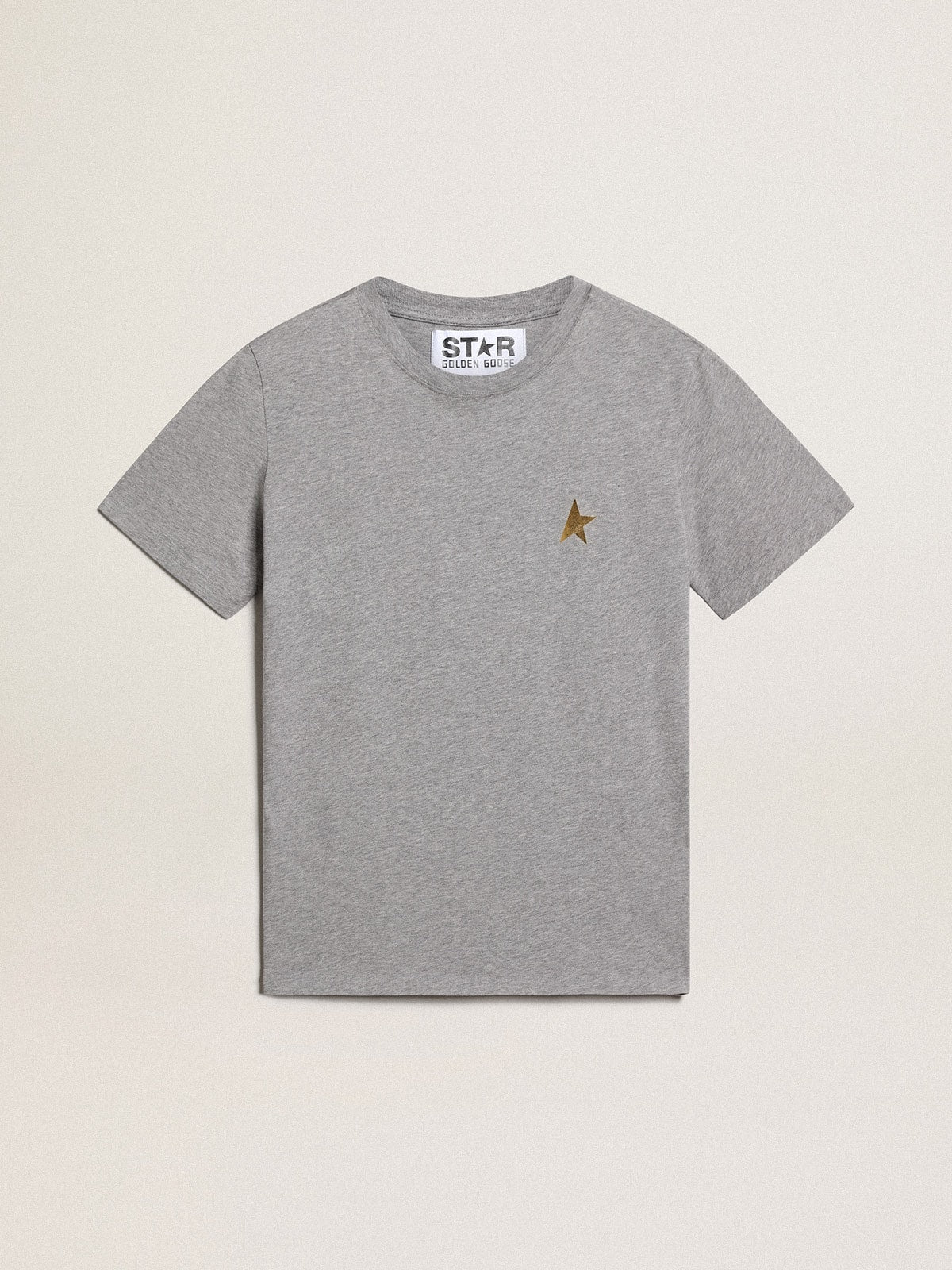 Women's mélange gray T-shirt with gold star on the front| Golden Goose
